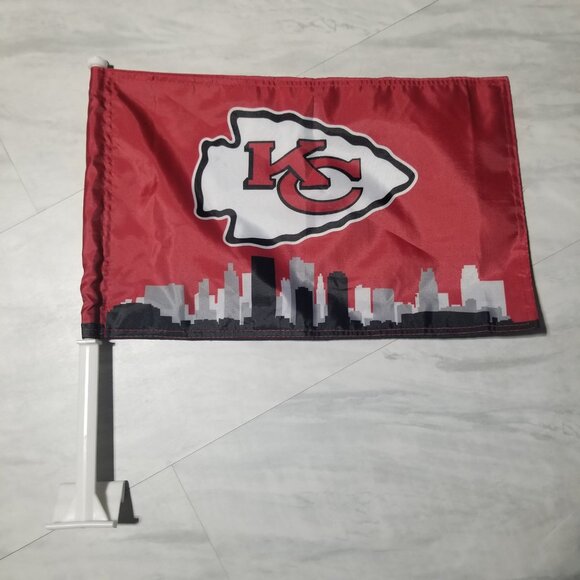 2 KANSAS CITY CHIEFS DOUBLE SIDED CAR FLAGS (SET OF 2) - Picture 3 of 10